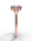 Close up of the Three Stone Alice Solitaire Engagement Ring in rose gold by Fluid Jewellery 2