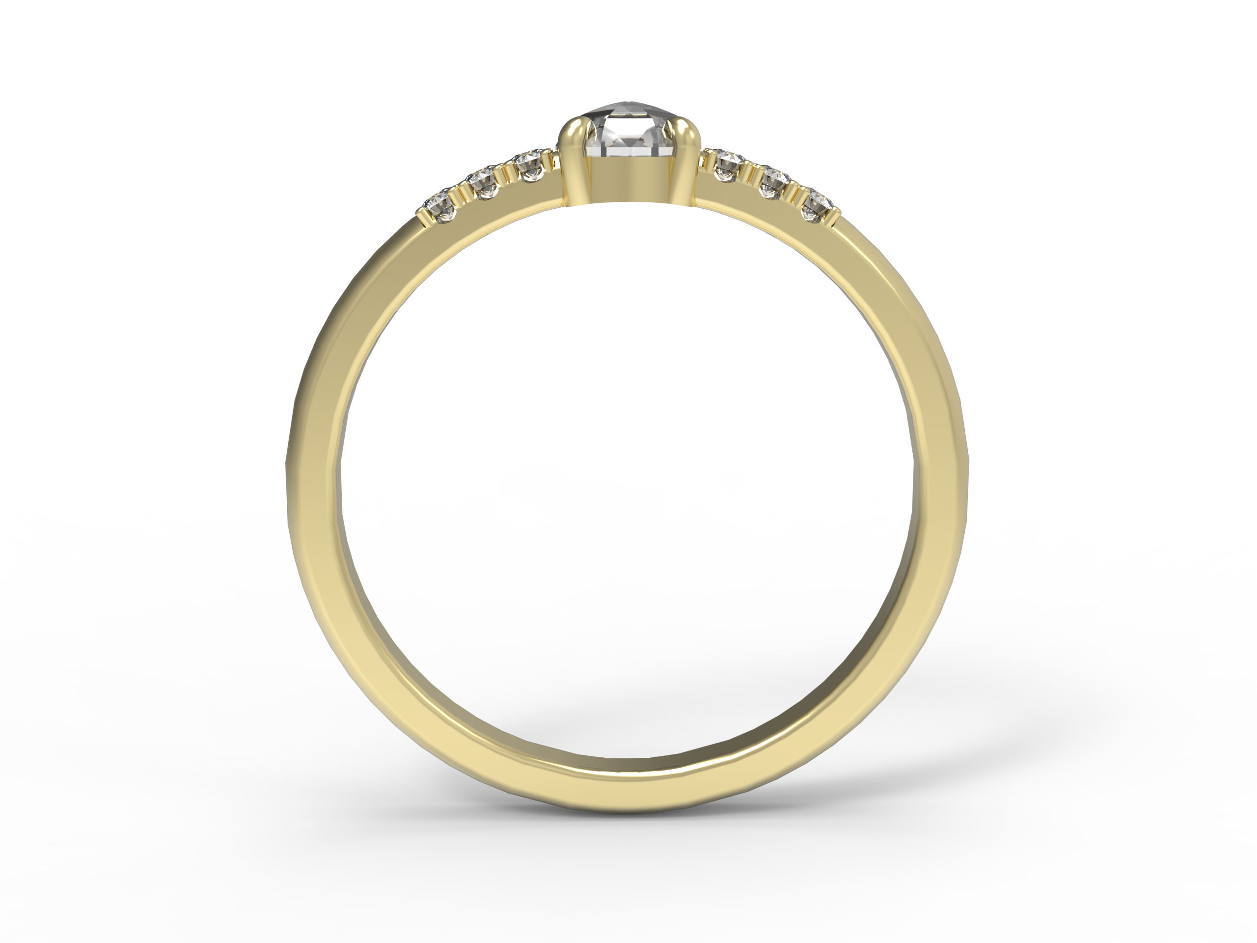 Close up of the Accented Bri Solitaire Engagement Ring in yellow gold by Fluid Jewellery3