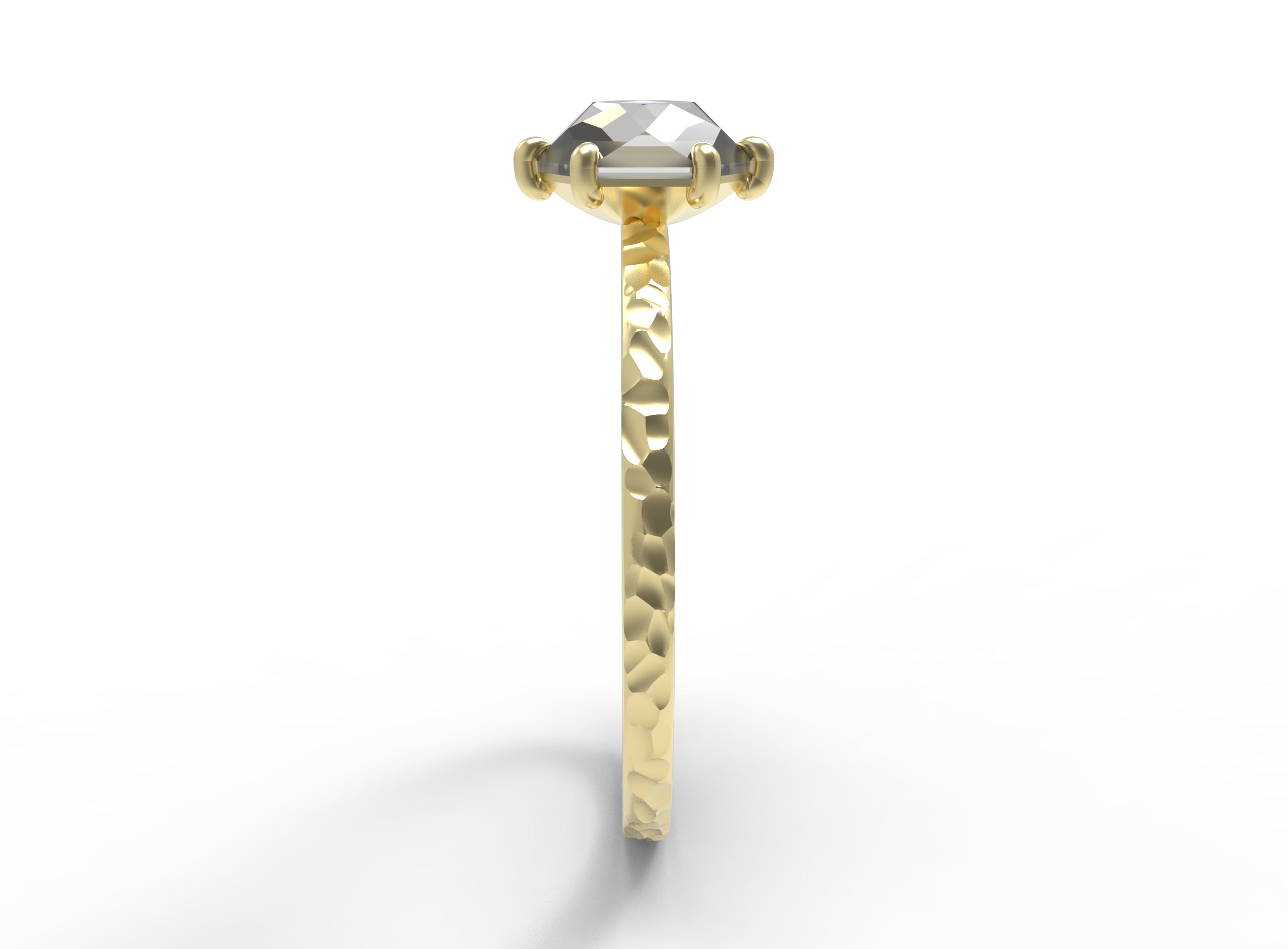 Close up of the Classic Celeste Solitaire Engagement Ring in yellow gold by Fluid Jewellery 2