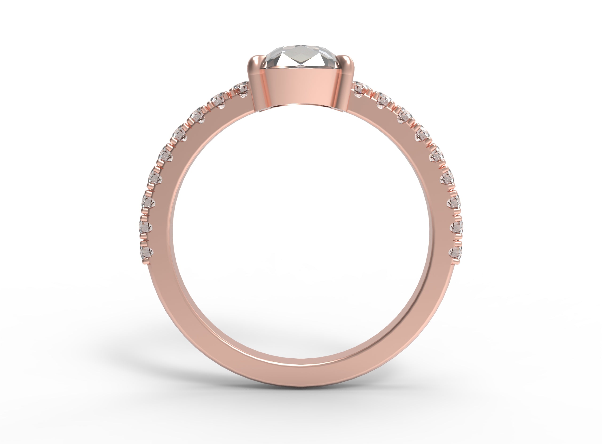Close up of the Chloe Solitaire Engagement Ring in rose gold by Fluid Jewellery