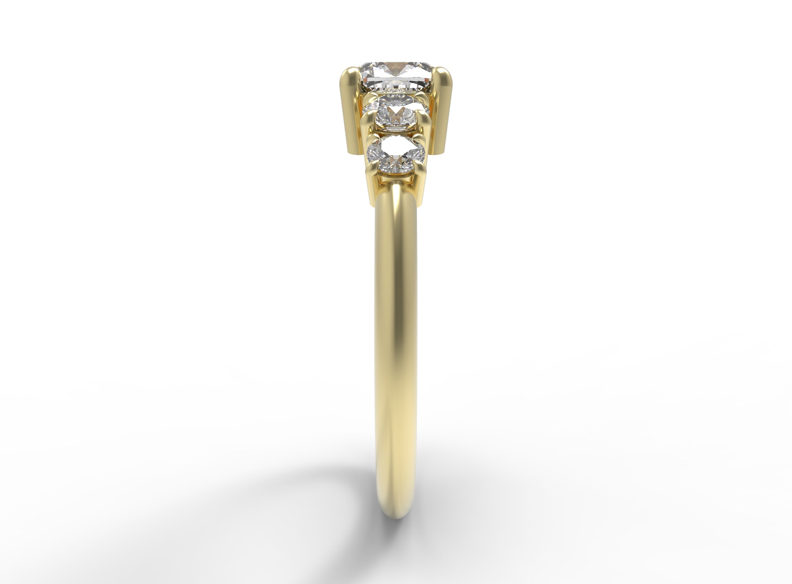 Close up of the Five Stone Claire Engagement Ring in yellow gold by Fluid Jewellery 2