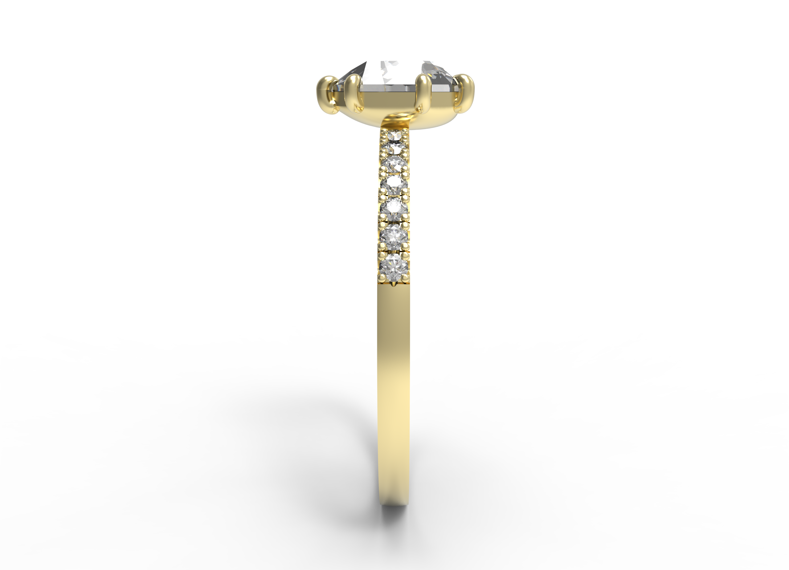 Close up of the Accented Daphne Solitaire Engagement Ring in yellow gold by Fluid Jewellery 2