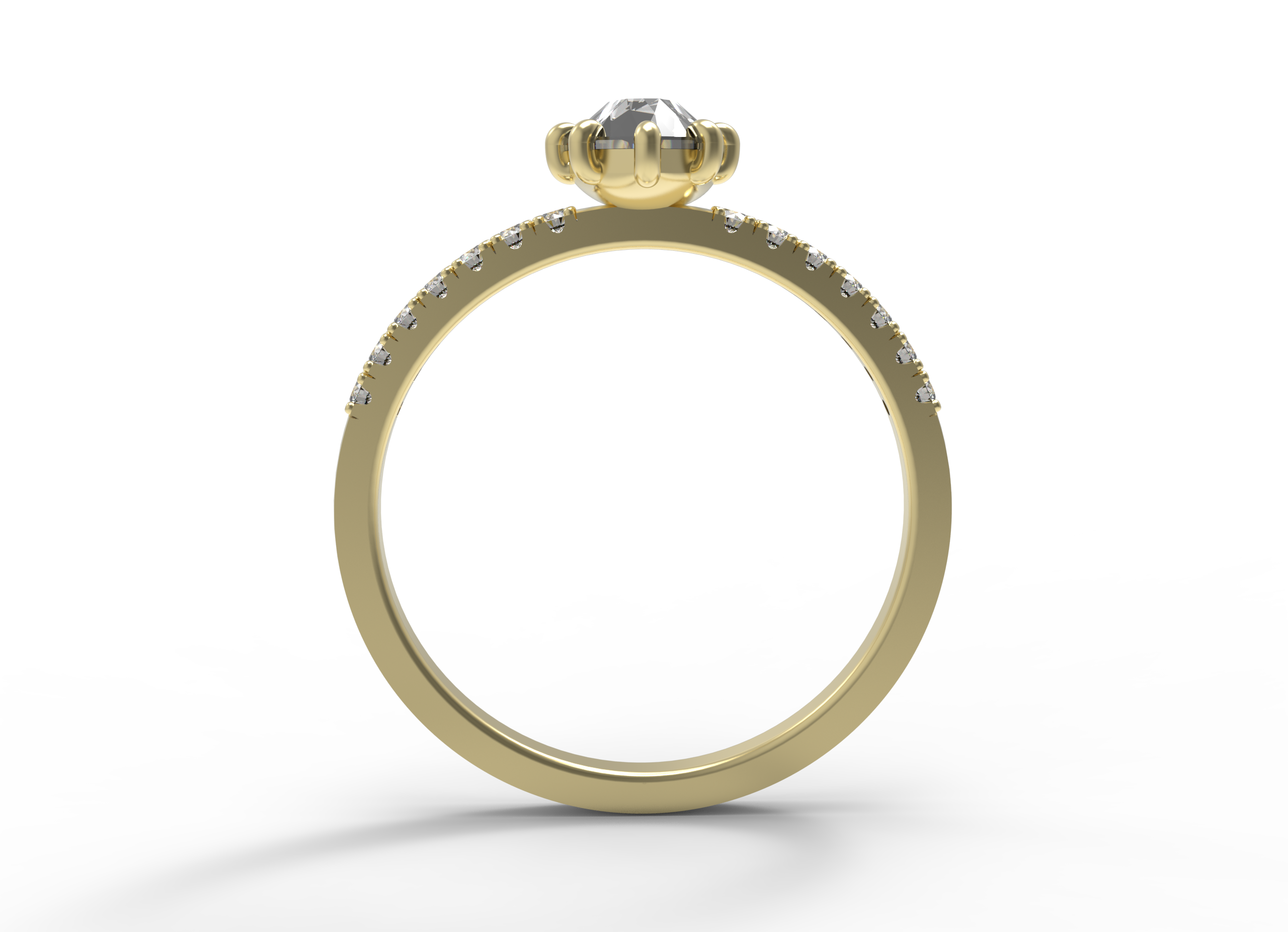 Close up of the Accented Daphne Solitaire Engagement Ring in yellow gold by Fluid Jewellery 3