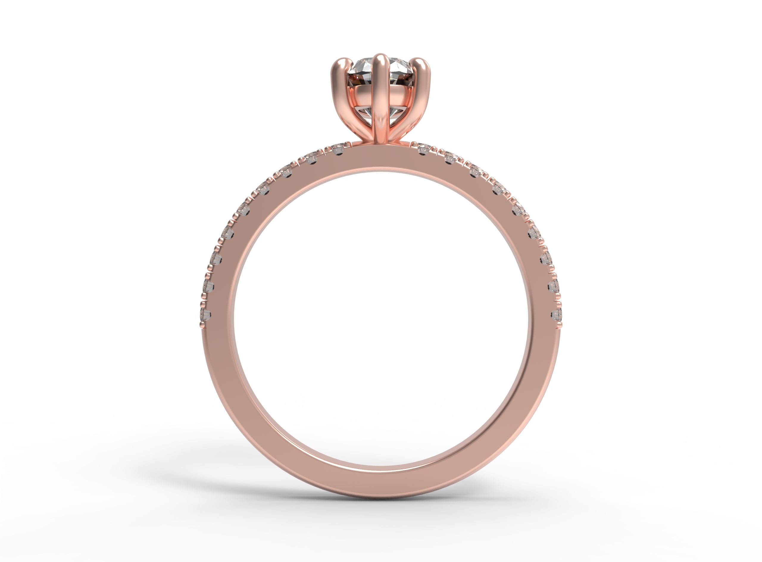 Close up of the Accented Edith Solitaire Engagement Ring in rose gold by Fluid Jewellery  2