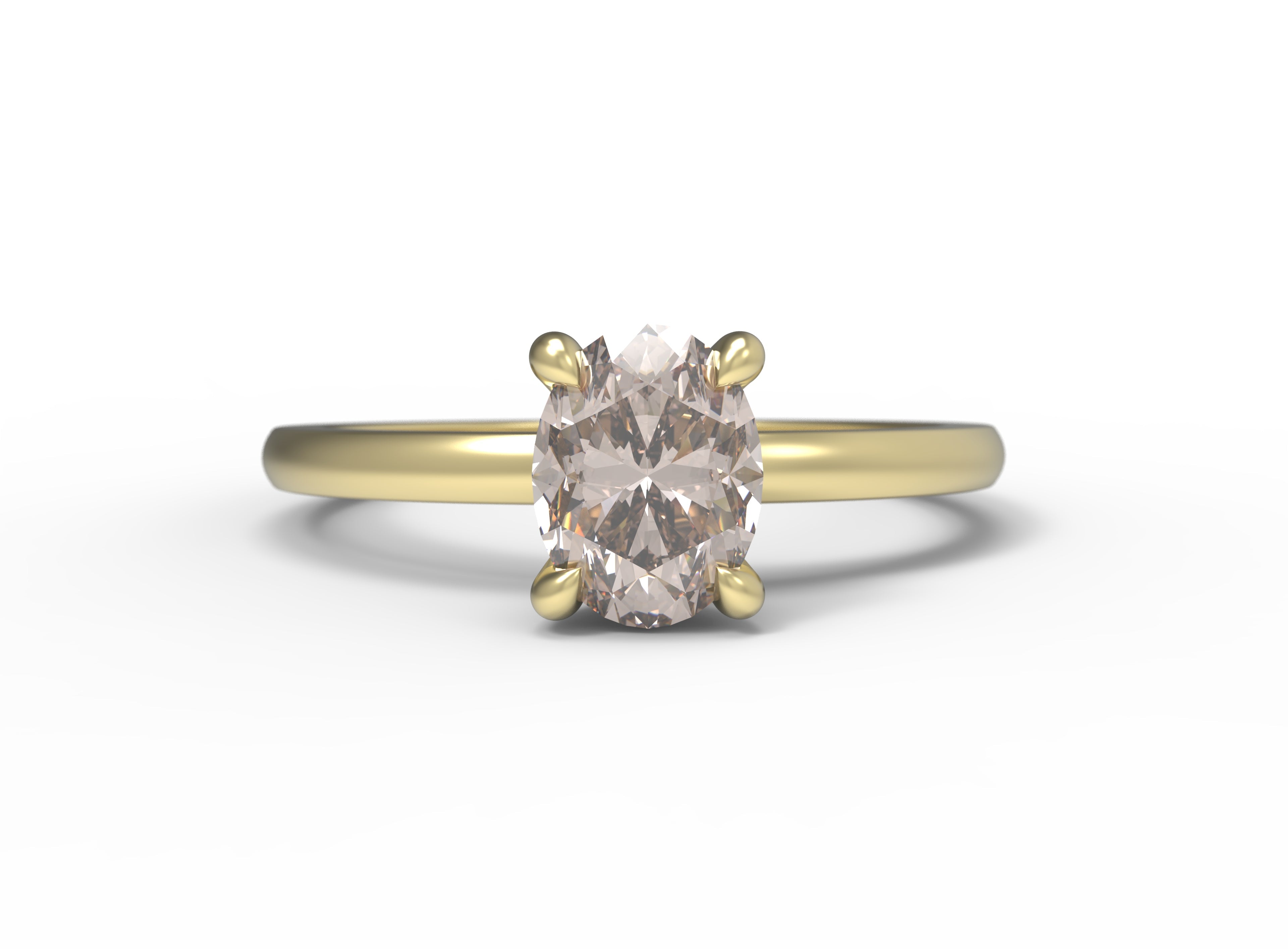 Close up of the Classic Kate Solitaire Engagement Ring in yellow gold by Fluid Jewellery