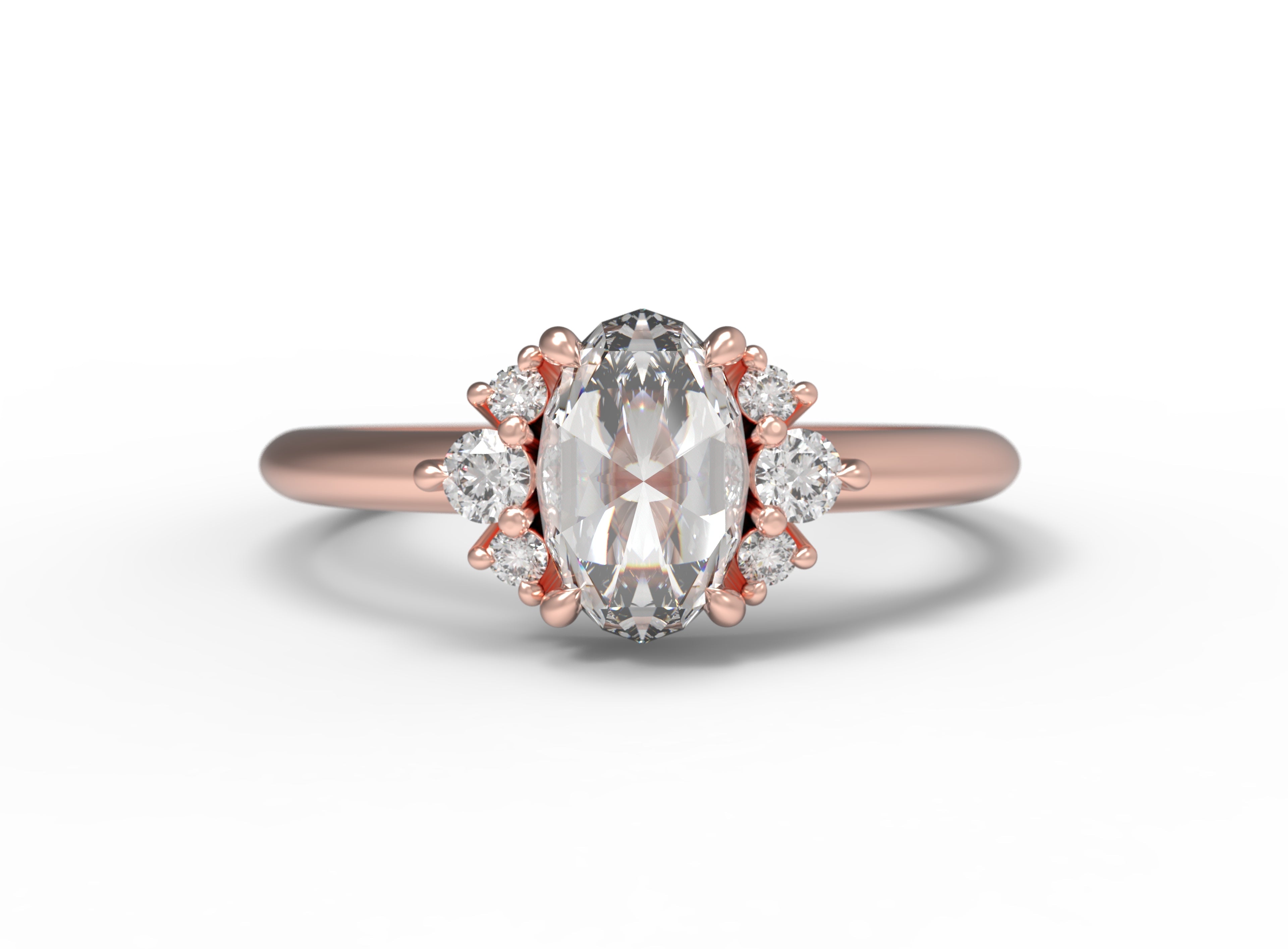 Close up of the Cluster Matilda Solitaire Engagement Ring in rose gold by Fluid Jewellery