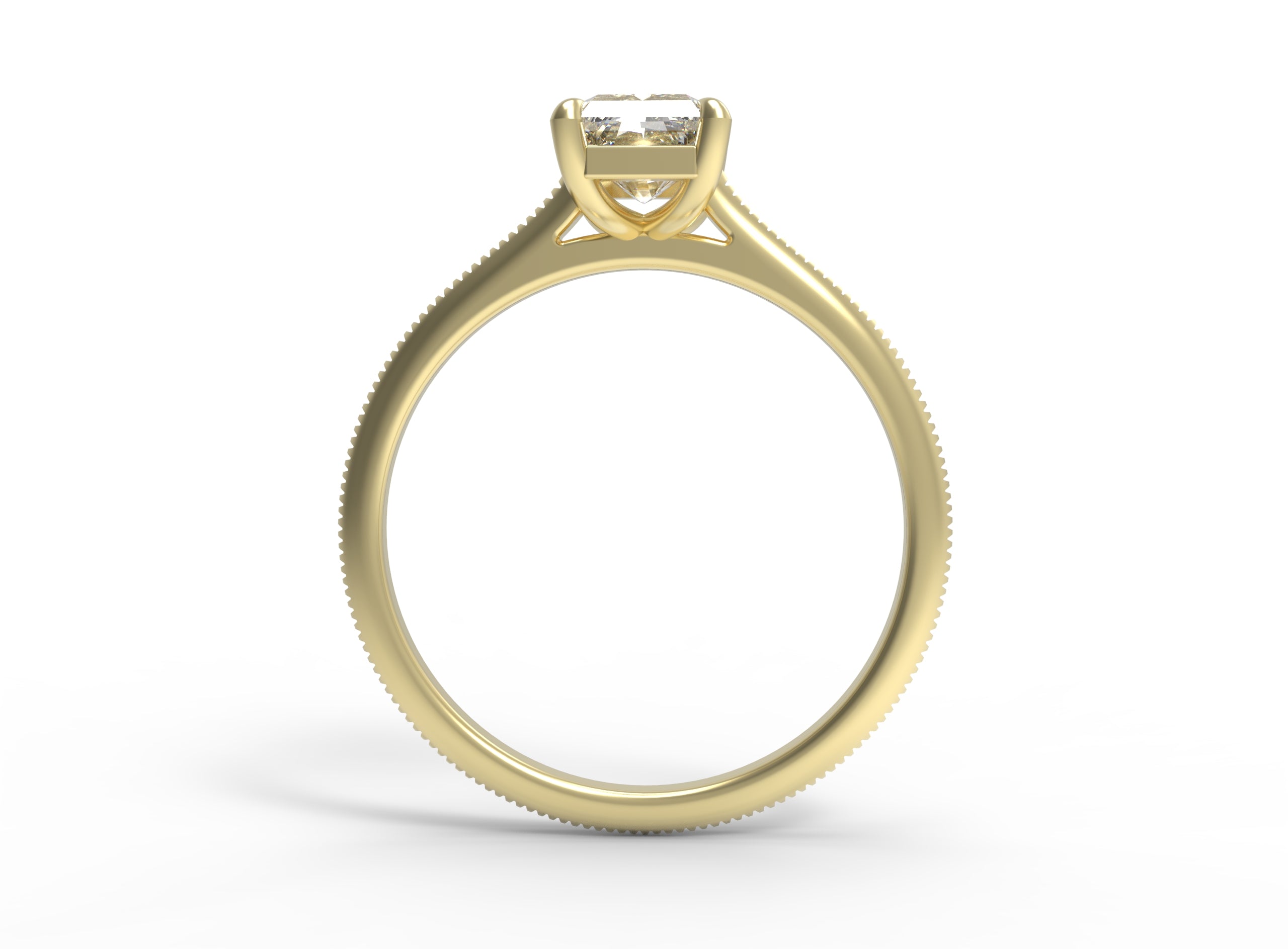 Close up of the Cathedral Sage Solitaire Engagement Ring in yellow gold by Fluid Jewellery 3