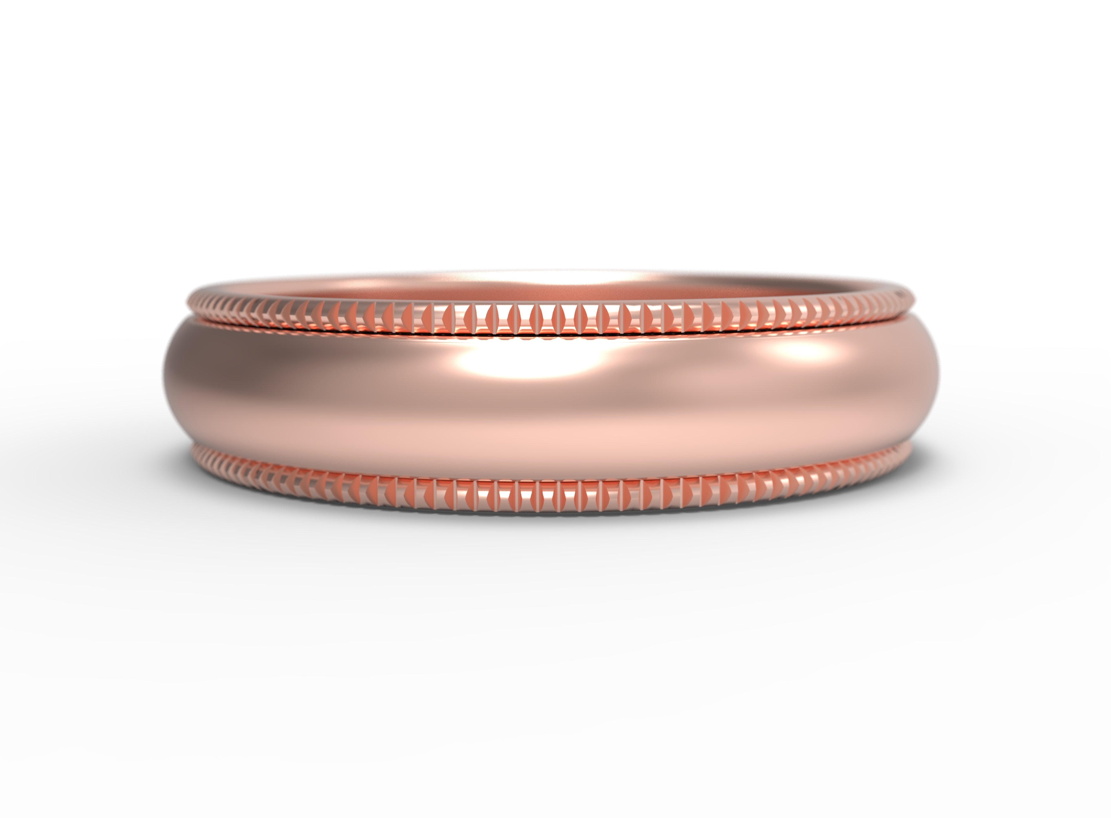 Close up of the mens Milgrain wedding band in rose gold