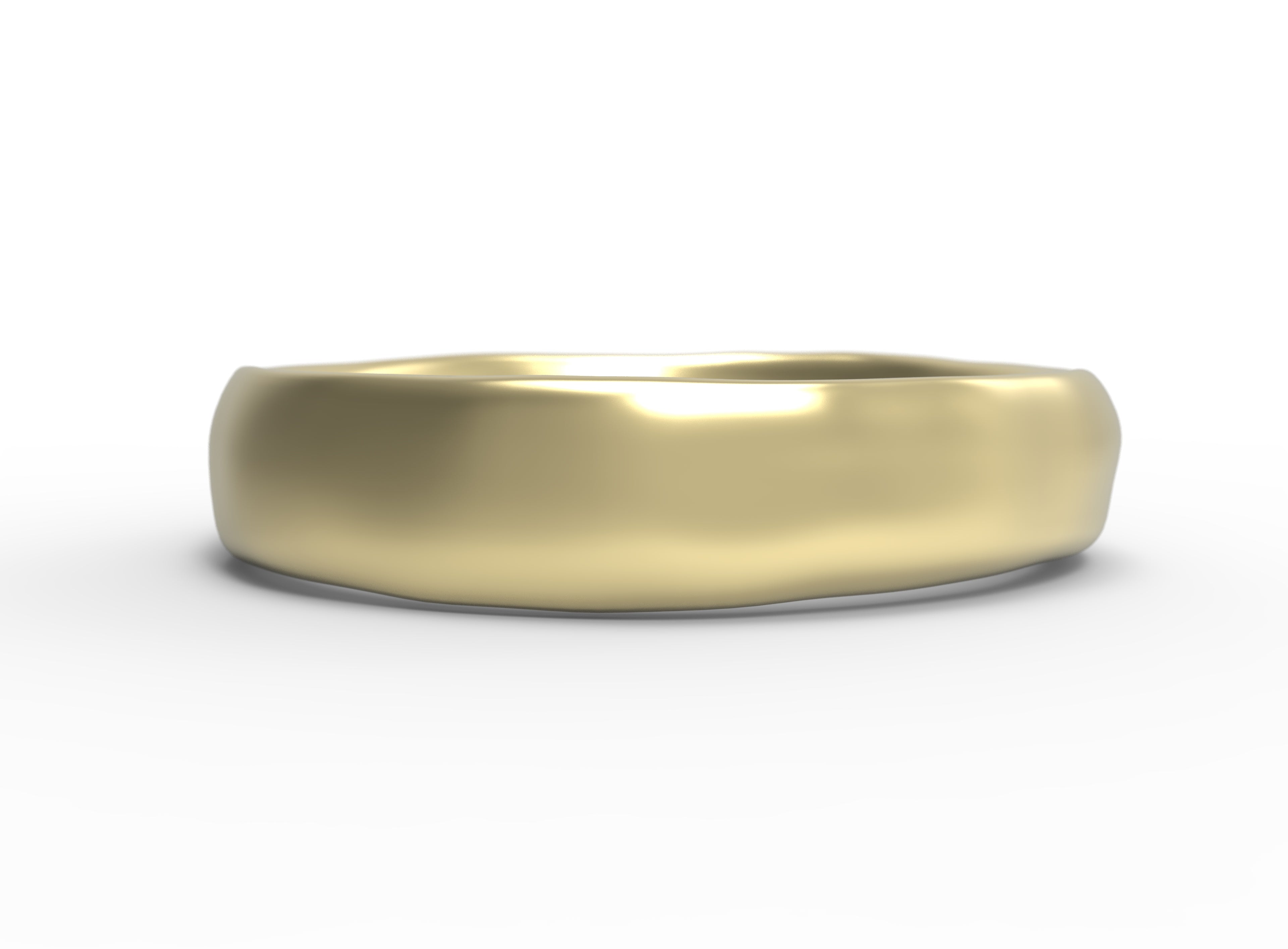 Close up of the mens Organic wedding band in yellow gold