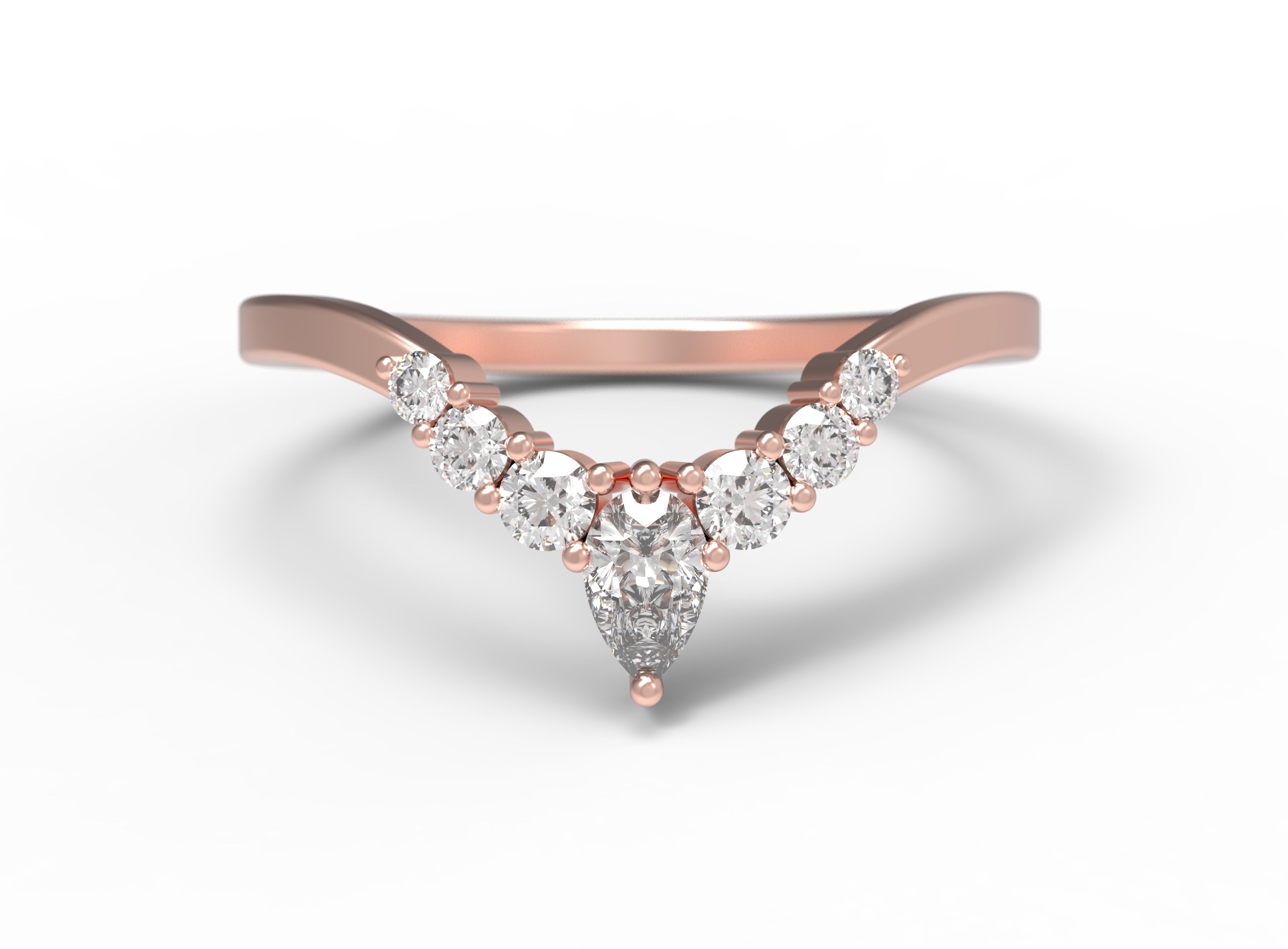 Close up of the Chevron Clara womens wedding band by Fluid Jewellery in rose gold