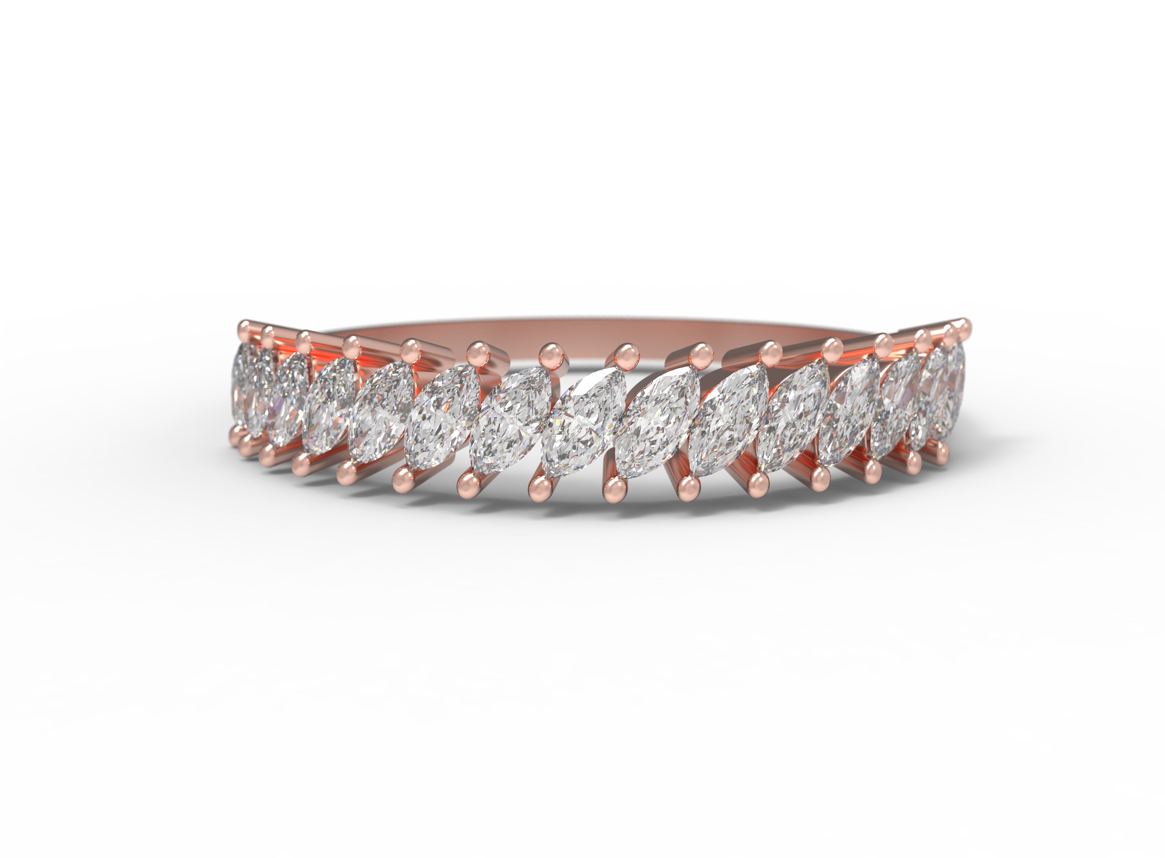 Close up of the classin Evelyn womens wedding band by Fluid Jewellery in rose gold