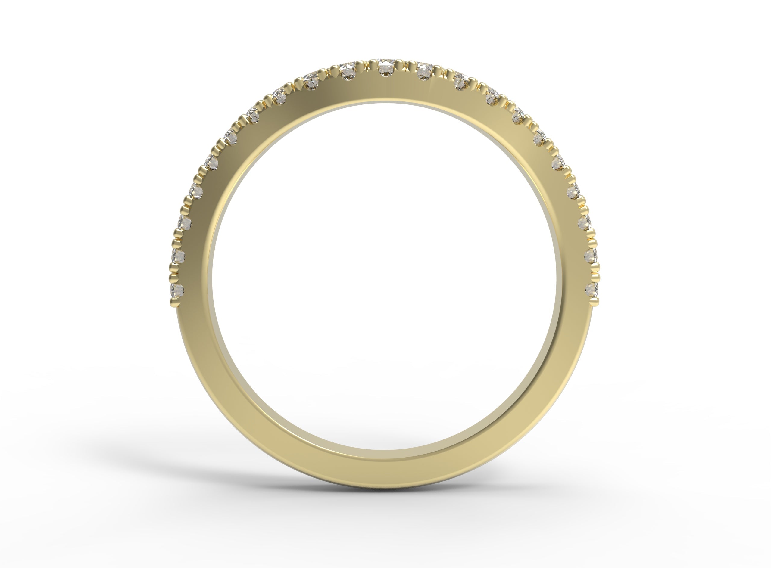 Close up of the curved Caia womens wedding band by Fluid Jewellery in yellow gold 2