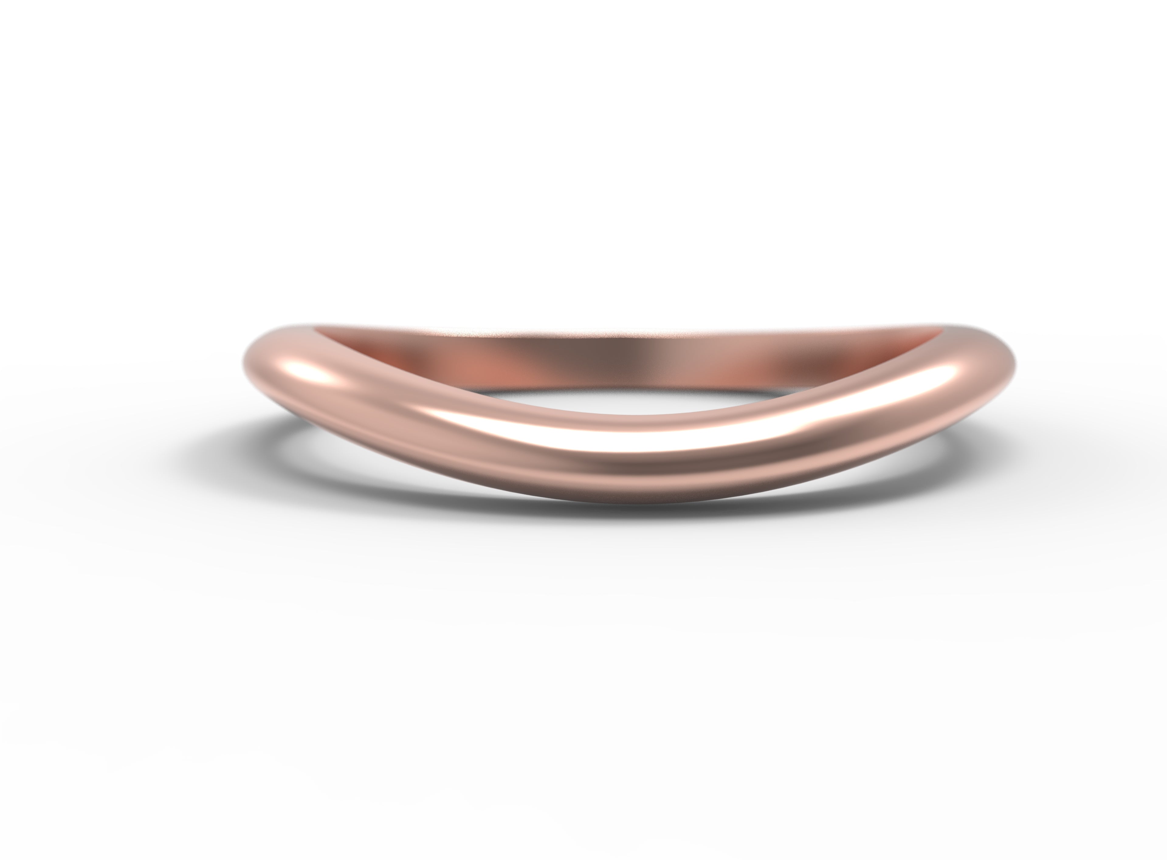 Close up of the curved flow womens wedding band by Fluid Jewellery in rose gold