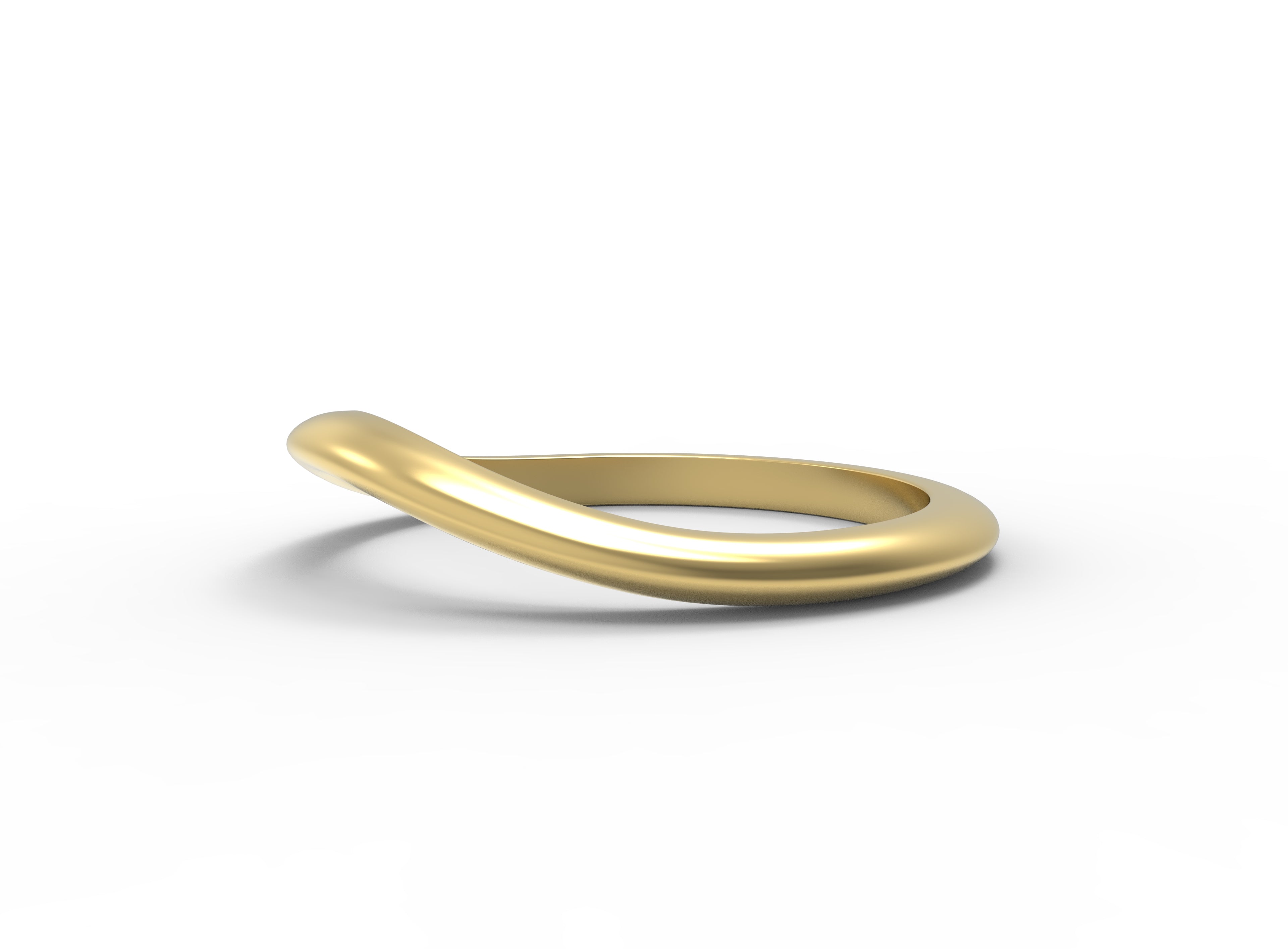 Close up of the curved flow womens wedding band by Fluid Jewellery in yellow gold
