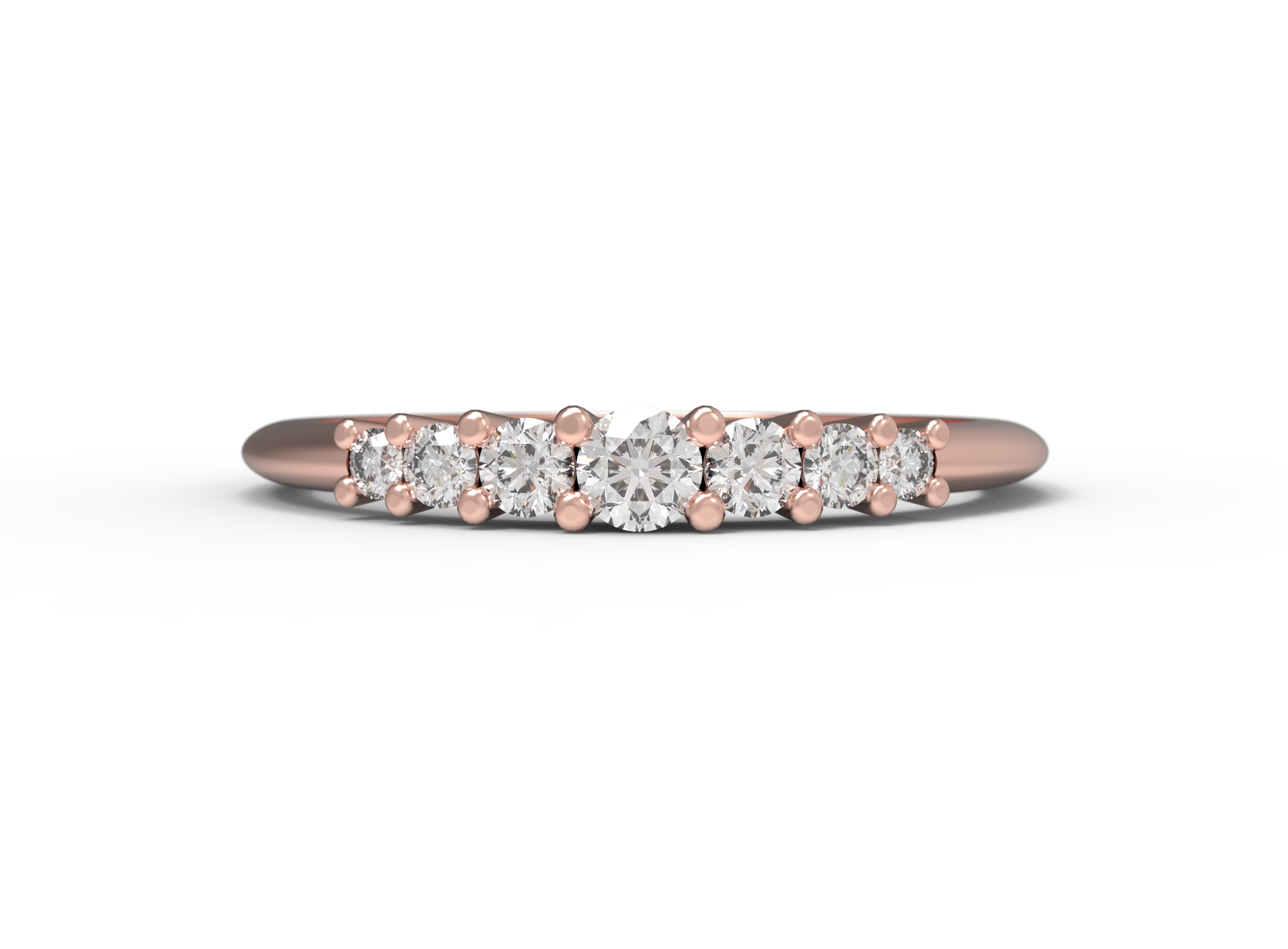 Close up of the seven stone Elsie womens wedding band by Fluid Jewellery in rose gold