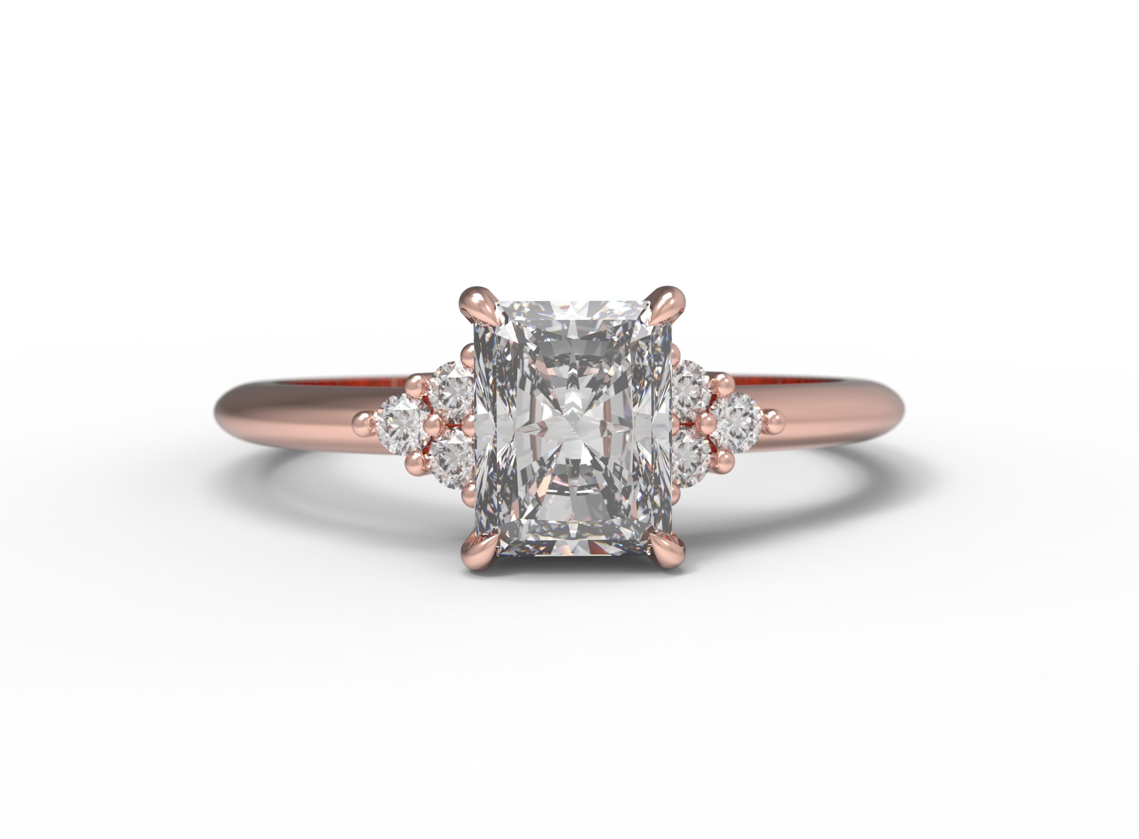 Close up of the Cluster Aria Solitaire Engagement Ring in rose gold by Fluid Jewellery