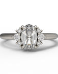 Close up of the Cluster Matilda Solitaire Engagement Ring in white gold by Fluid Jewellery