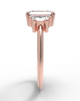 Close up of the Three Stone Merike Engagement Ring in rose gold by Fluid Jewellery