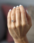 Model wearing the Three Stone Merike Engagement Ring by Fluid Jewellery 3