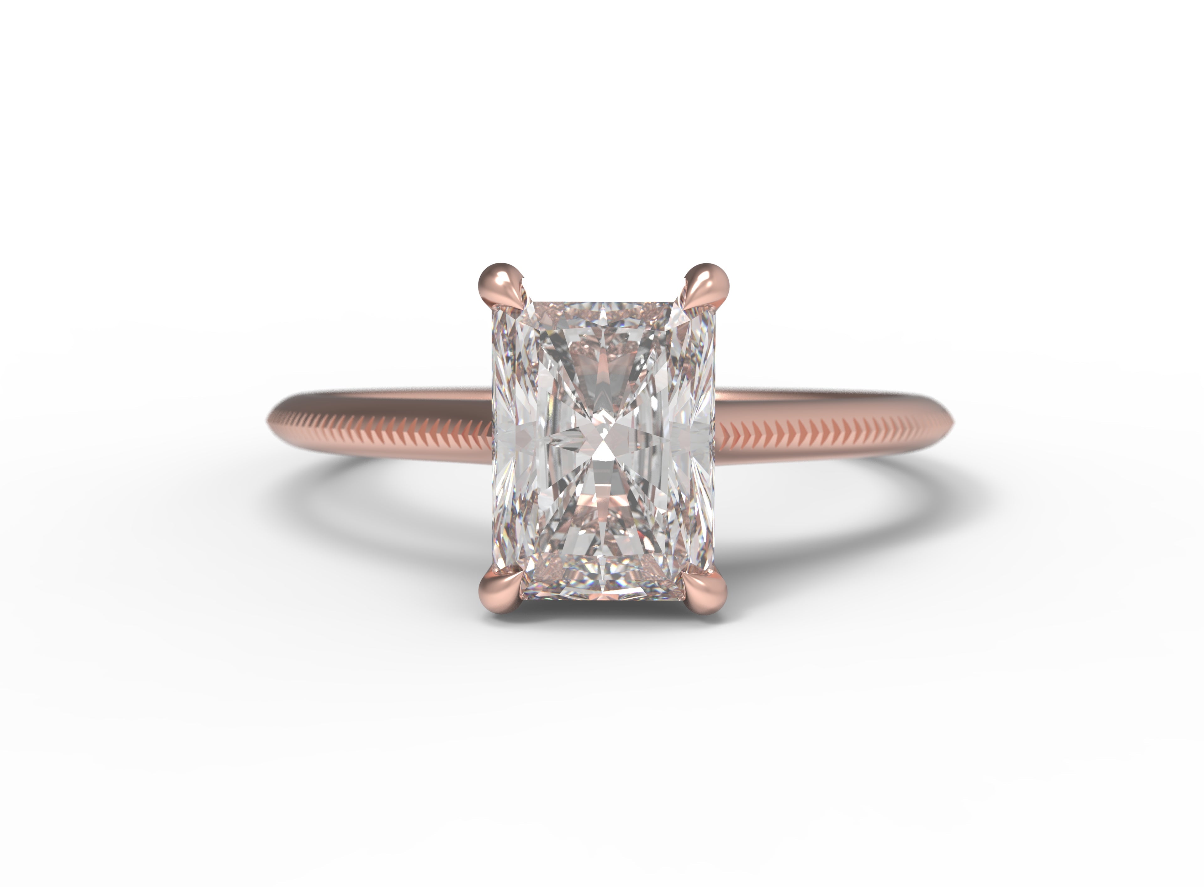 Close up of the Cathedral Sage Solitaire Engagement Ring in rose gold by Fluid Jewellery