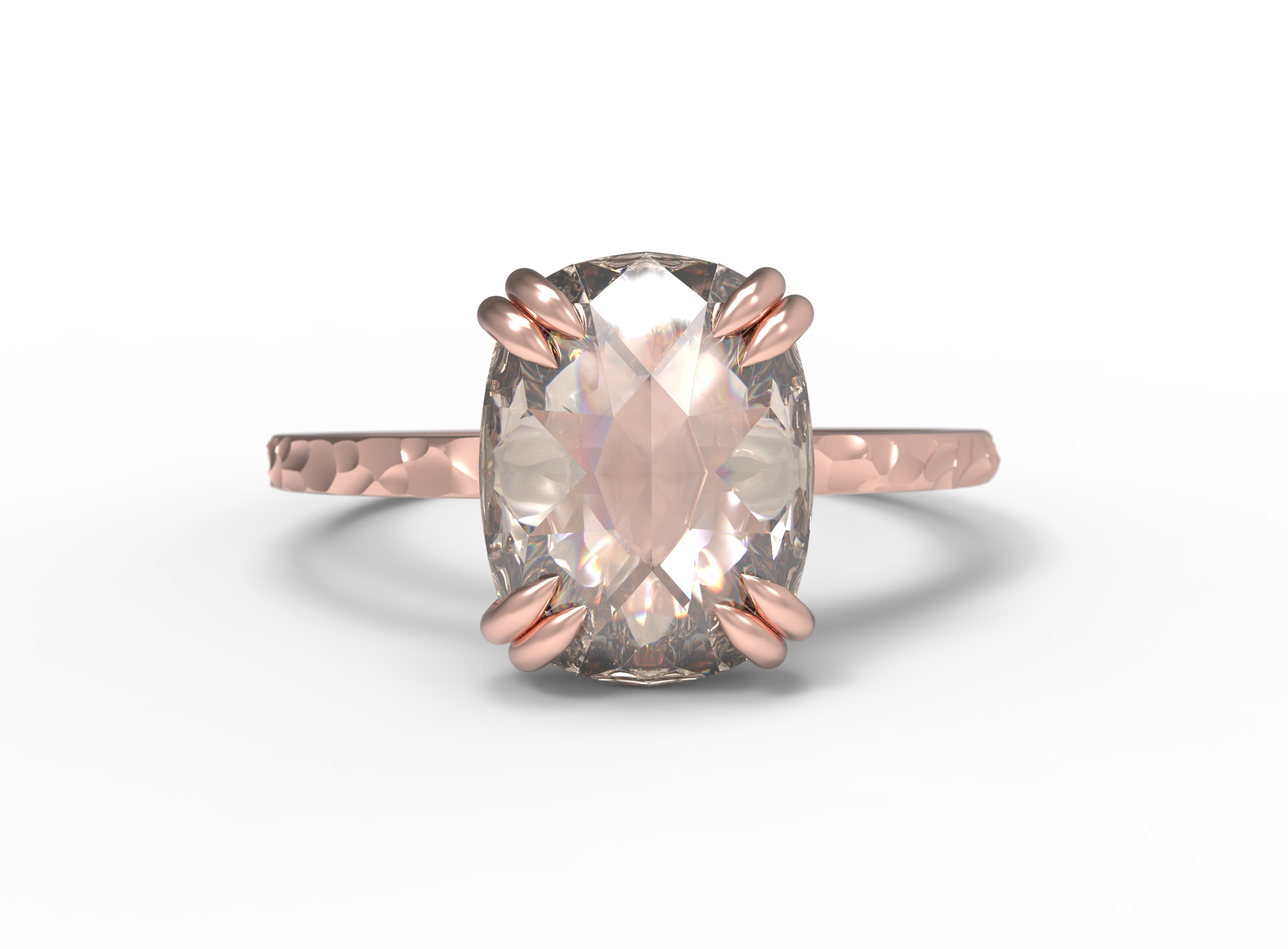 Close up view of the  Classic Talon Solitaire Engagement Ring in rose gold