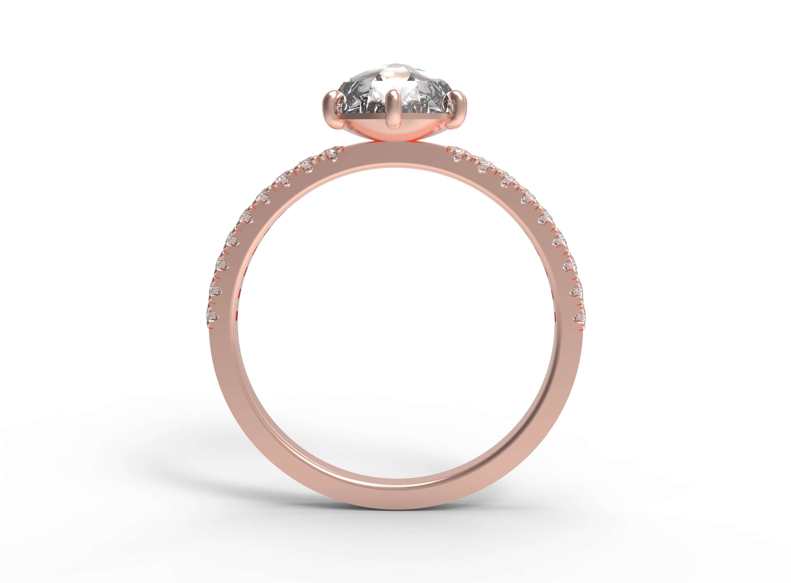 Close up of the Accented Zoe Solitaire Engagement Ring in rose gold by Fluid Jewellery 3