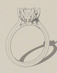 Design sketch of the Cala solitaire showing the tulip-style setting and antique floral inspired side details.