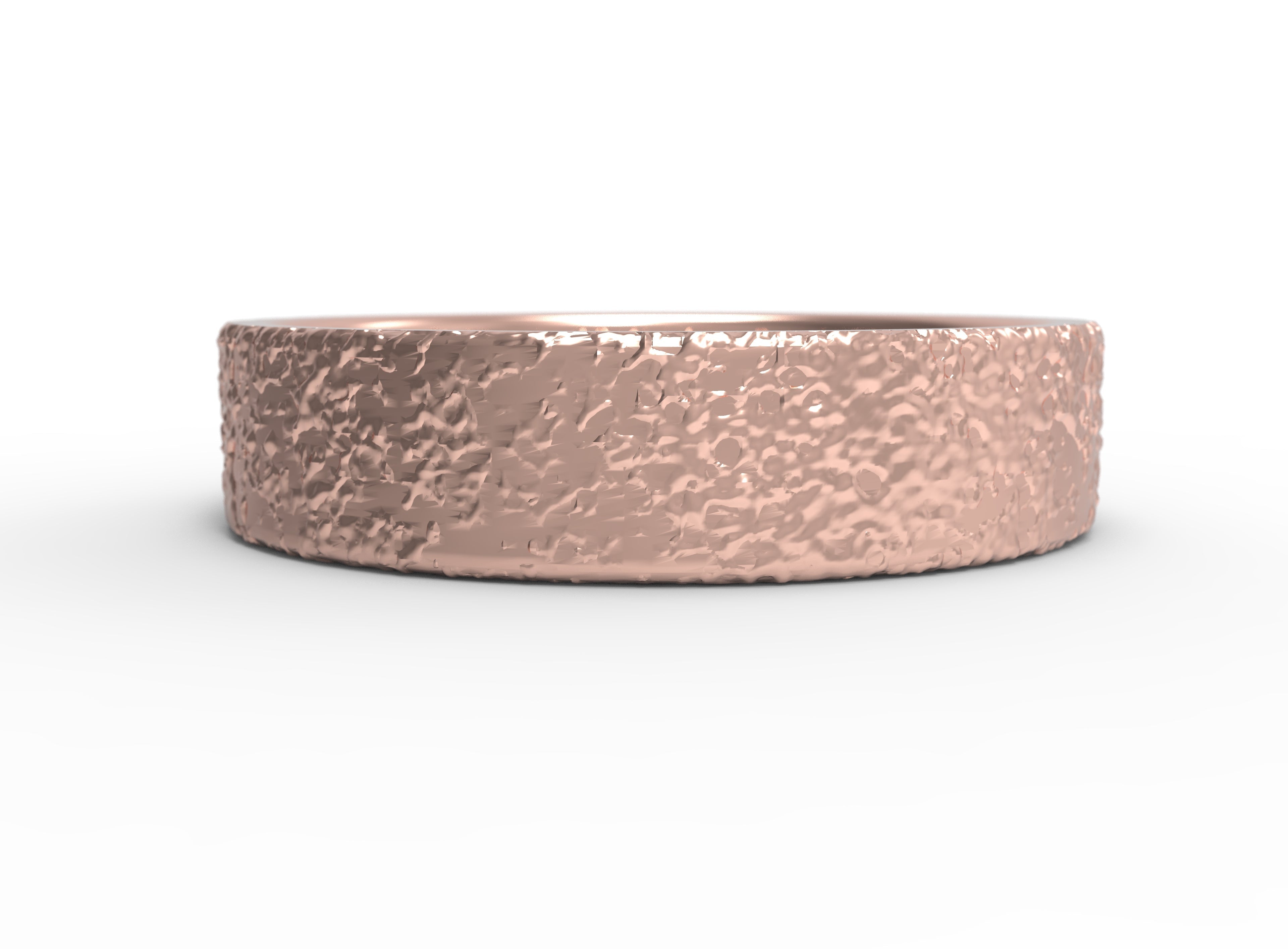 Close up of the mens Arena wedding band in rose gold