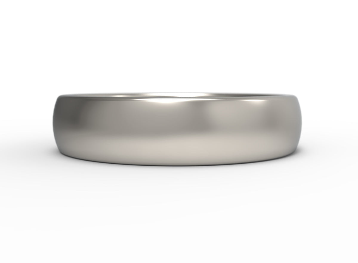 Close up of the mens Half Round wedding band in white gold