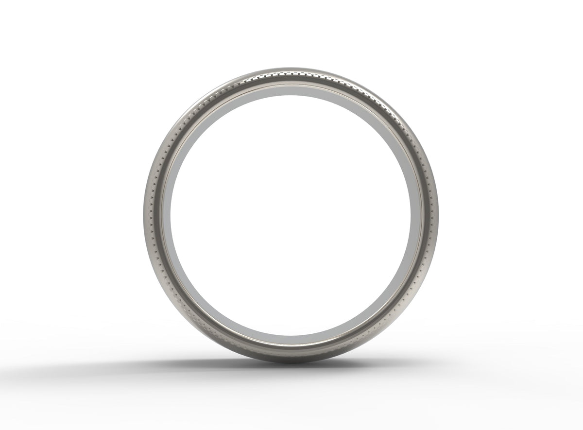 Close up of the mens Milgrain wedding band in white gold 3