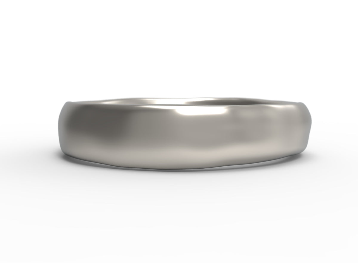 Close up of the mens Organic wedding band in white gold