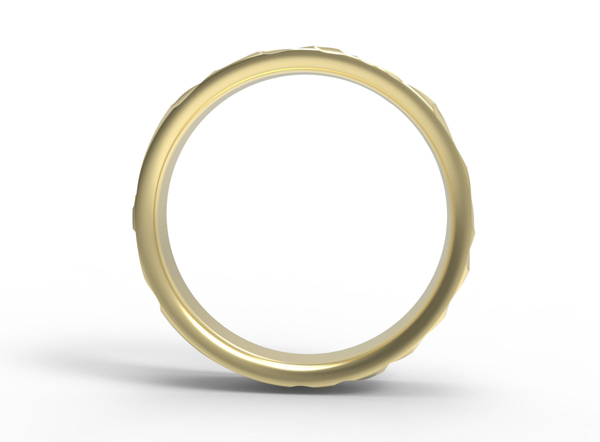 Close up of the mens Wave wedding band in yellow gold 3