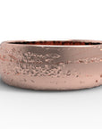 Close up of the mens Woodgrain wedding band in rose gold