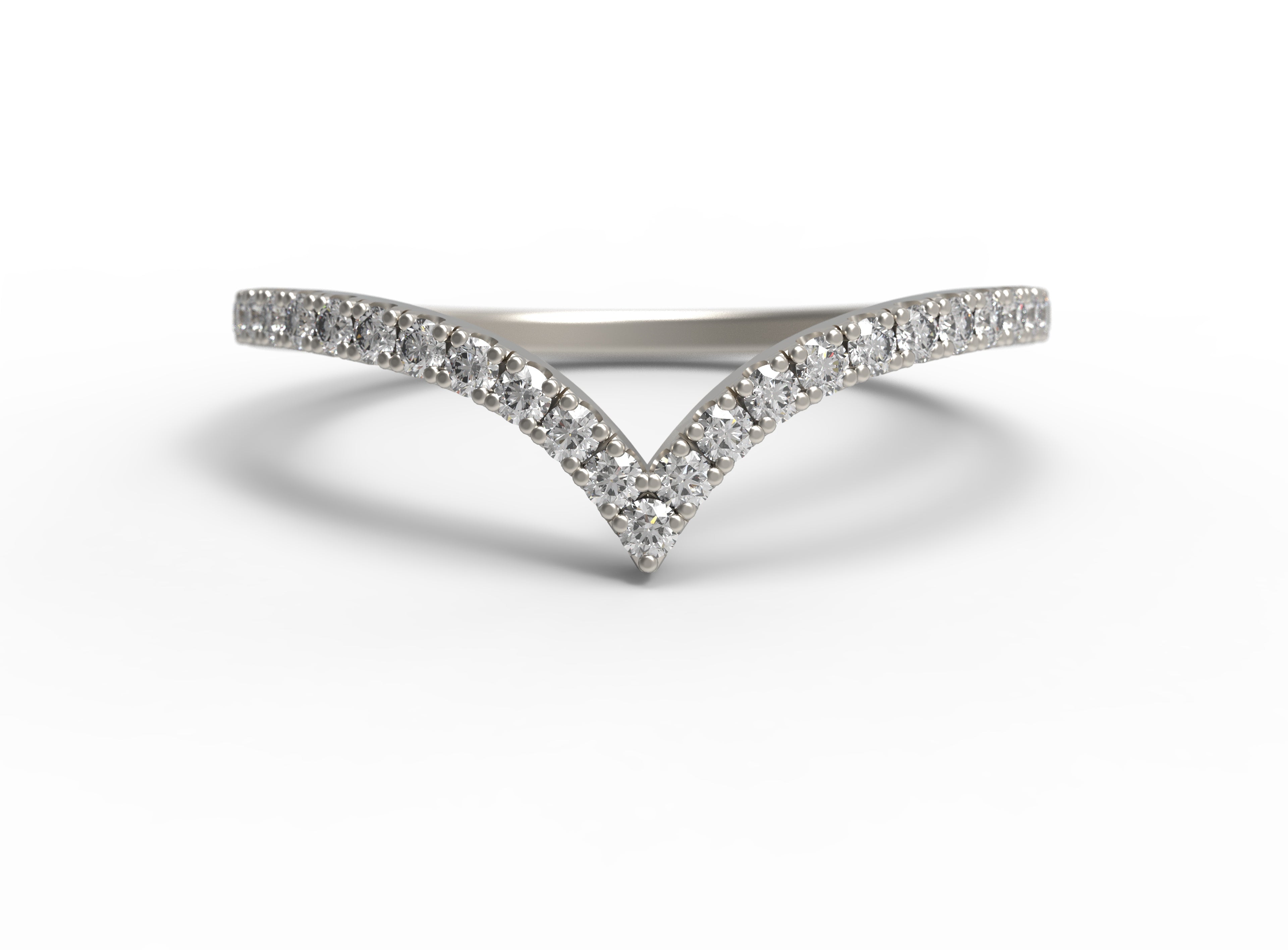 Close up of the Chevron Mia womens wedding band by Fluid Jewellery in white gold