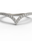 Close up of the Chevron Mia womens wedding band by Fluid Jewellery in white gold