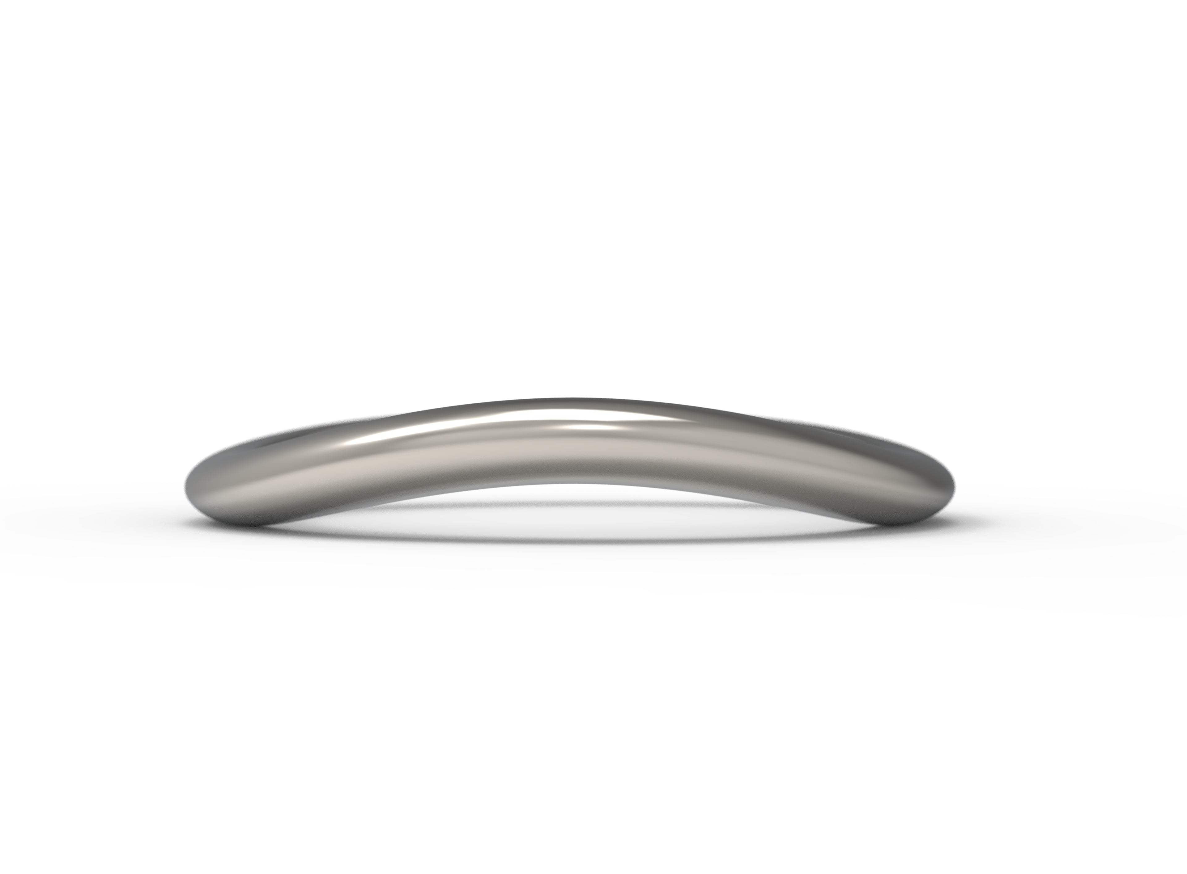Close up of the curved flow womens wedding band by Fluid Jewellery in white gold