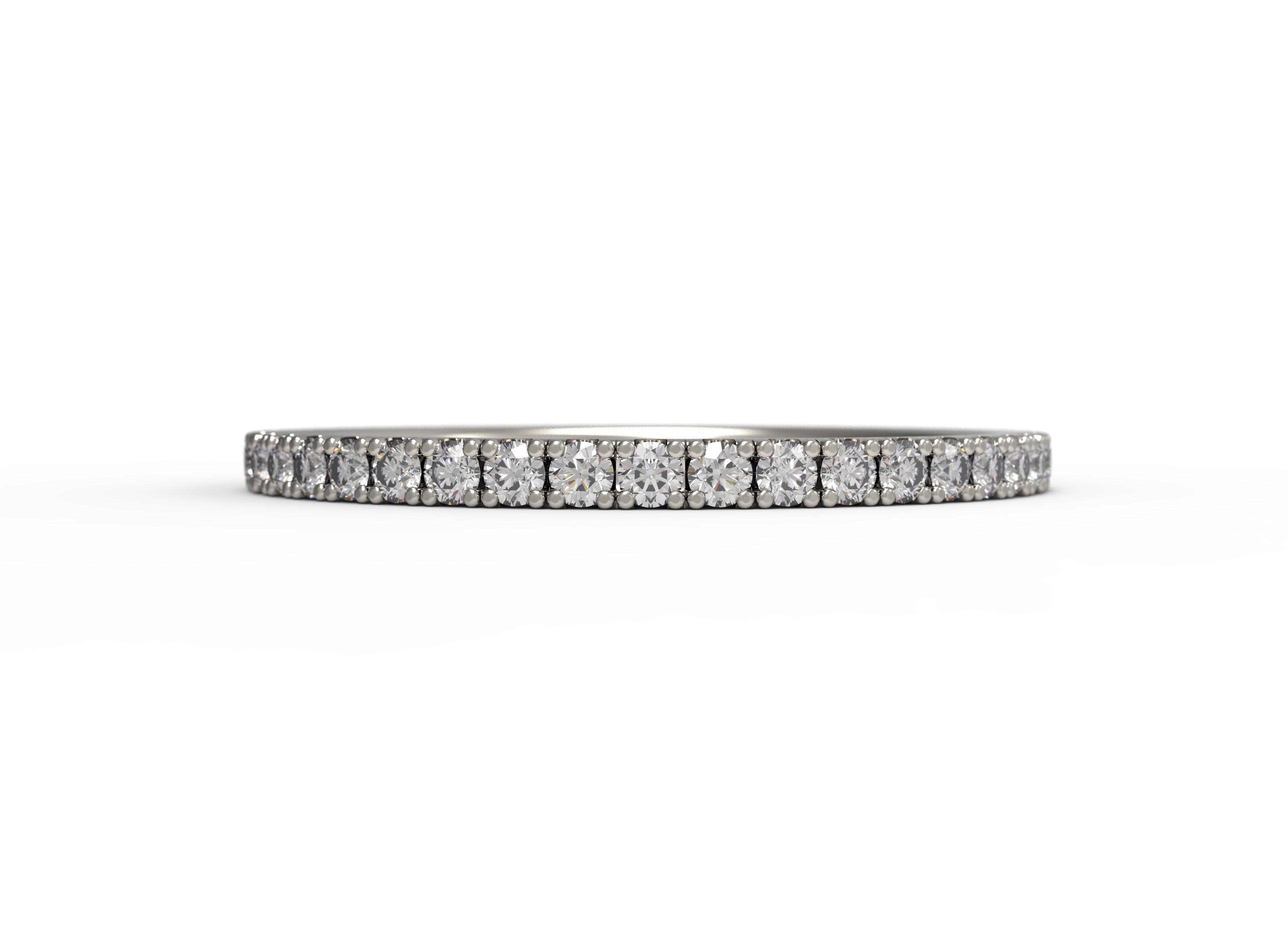 Close up of the classic Eternity womens wedding band by Fluid Jewellery in white gold