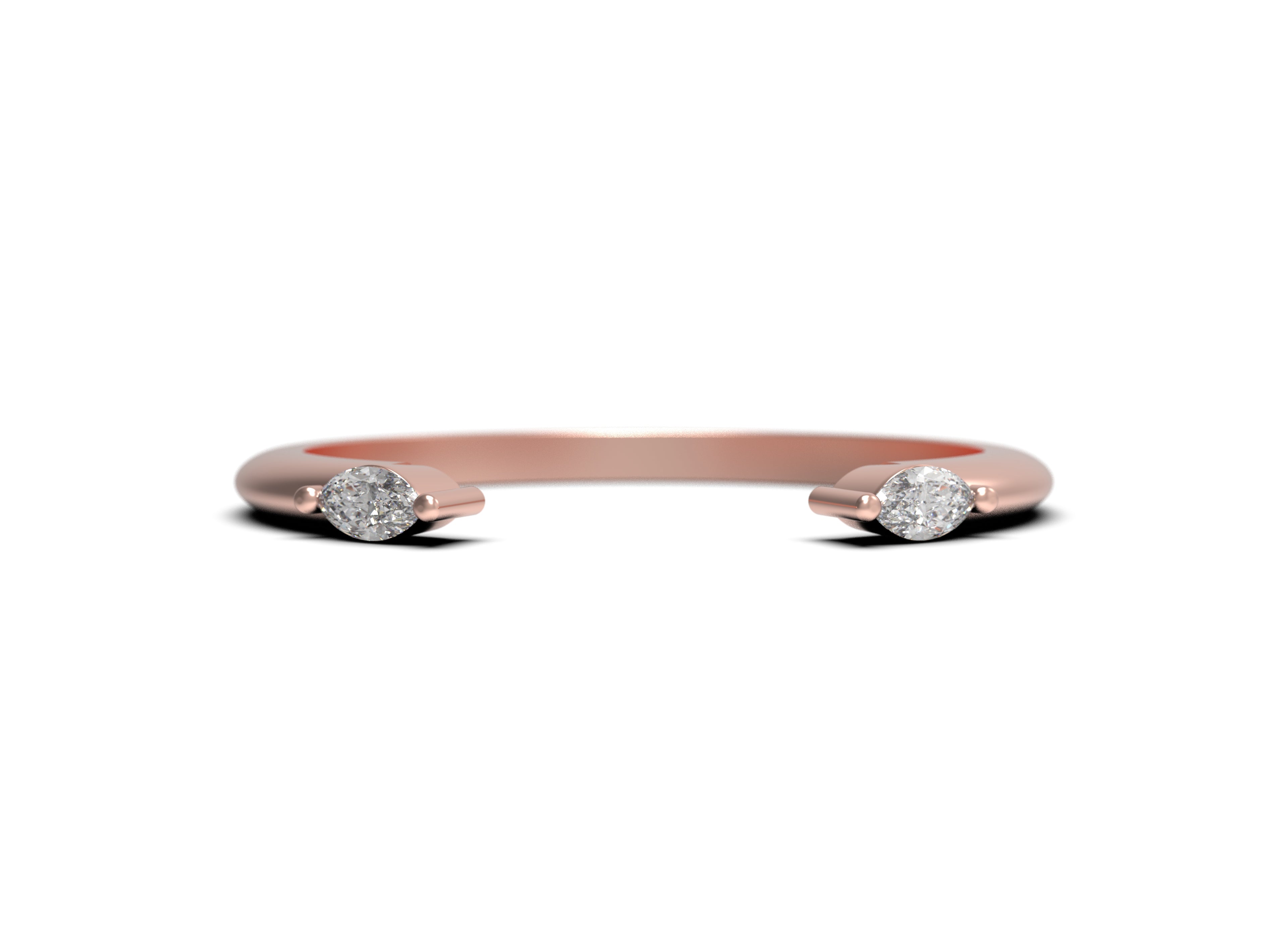 Close up of the open Mara womens wedding band by Fluid Jewellery in rose gold